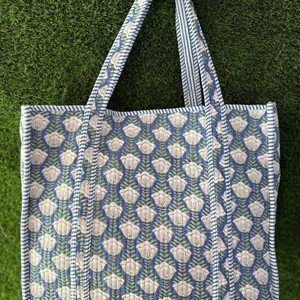 Premium Organic Cotton Tote <b>Bag</b> Quilted Hand-Printed <b>Big</b> Size Trendy Stylish Shopper Travel <b>Bag</b> for Summer Spring - Product Image 3
