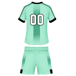 Ensemble de rugby vert menthe et noir, maillot à manches courtes col rond avec short assorti, respirant, pour entraînement d'équipe et performance sportive - Product Image 2