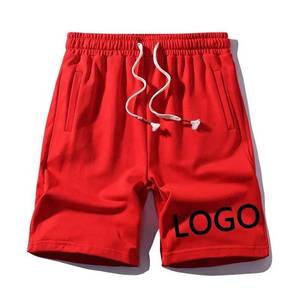 <b>Men's</b> <b>Red</b> Casual Knitted Cotton <b>Shorts</b> With Drawstring And Logo Print Mid Waist Breathable Pockets - Product Image 1