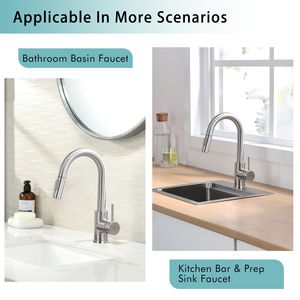 Rubinetto da cucina estraibile in nichel spazzolato con doccetta, rubinetto per mini bar e lavello, e rubinetti da bagno di Kitchen Faucets - Product Image 5