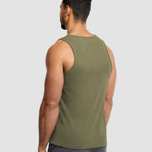 Nouveau débardeur décontracté pour homme 2026, vert olive uni, respirant, en polyester/coton tricoté, col rond, pour la gym et la musculation, 180g - Product Image 4