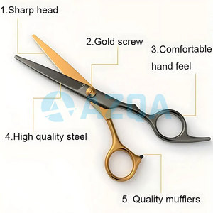 Ciseaux de coiffure professionnels en acier inoxydable de 6 pouces, finition noir et or, 25 dents, manche moyen pour la coupe et l'effilage des cheveux - Product Image 3
