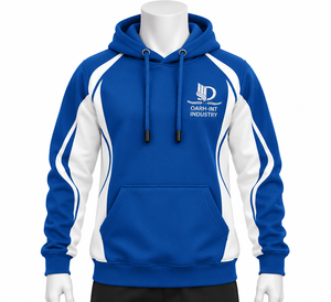 Sweat à capuche en polaire bleu et blanc pour homme, coupe classique, couleur unie, décontracté, avec logo imprimé sur le devant, poche, respirant, pour l'automne - Product Image 1
