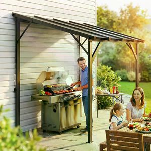 Gazebo Moderno con Tetto Rigido in Ferro e PVC, Design Quadrato Personalizzabile per Patio, Spiaggia, Giardini e Ville, con Schermo in Legno e Metallo - Product Image 5