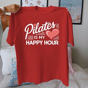 พิลาทิสคือชั่วโมงแห่งความสุขของฉัน เสื้อยืดผู้หญิงผ้าฝ้าย 100% พิมพ์ลายลำลอง ใส่สบาย - Product Image 4