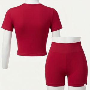 Conjunto Deportivo Seamless Personalizado para Mujer, Top de Manga Corta, Shorts de Cintura Alta con Efecto Scrunch, Ropa Deportiva para Gimnasio, Yoga y Ejercicio - Product Image 2