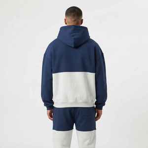 Survêtement à capuche pour homme avec blocs de couleur, cordon de serrage et poches, coupe décontractée ample, manches longues, idéal pour l'automne, 100 % coton - Product Image 3