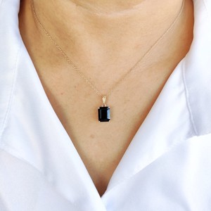 Pendentif en or 14 carats avec onyx noir naturel taillé en octogone 8x10mm, bijoux fins pour femmes, bijoux en or faits à la main, vente en gros, pendentif personnalisé - Product Image 4