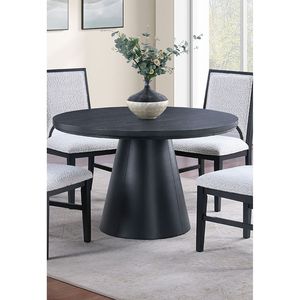 <b>White</b> Finish 5pc <b>Dining</b> Room Set with <b>Round</b> Black <b>Table</b> and 4 Side Chairs Cone Base Cutout Back Chair Fabric Cover - Product Image 4