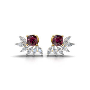 Luxury Flower Shape Ruby Stud <b>Earrings</b> With Marquise Cut Diamond Claw Setting 18K Solid Gold Women's <b>Fine</b> Jewelry - Product Image 3