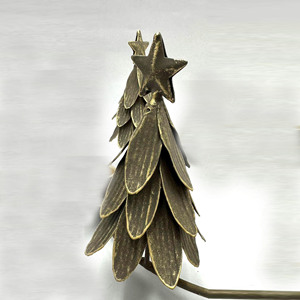 Distressed <b>Green</b> Metal Christmas Tree <b>Candle</b> Holder Ring Featuring Four Star-Topped Trees And <b>Candle</b> Cups For Holiday Decoration - Product Image 4