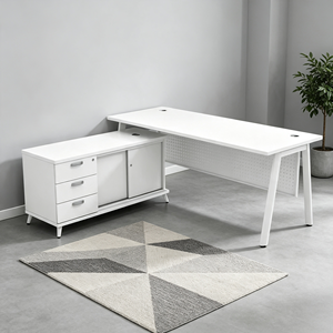 Escritorio de Oficina Moderno Blanco con Gabinete de Almacenamiento, Diseño Rectangular de 6 Pies, Muebles Minimalistas para Oficina en Casa - Product Image 1