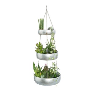Support de pot suspendu en métal galvanisé à 2 niveaux, style ferme, pour intérieur/extérieur, avec chaîne et crochet, pour balcon et décoration de jardin - Product Image 4