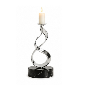 Porte-bougie en fer avec design incurvé, base en bois, décoration d'intérieur - Product Image 3