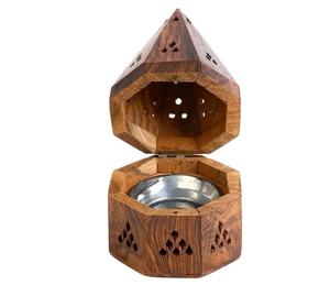 Surlacer l'image pour zoomer - Boîte à encens en bois, brûleur d'encens triangulaire, brûleur d'encens en forme de pyramide, brûleur de bahour en bois - Product Image 1
