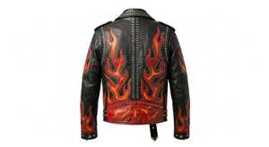 FURAT <b>LEATHERS</b> <b>Men's</b> Breathable Motorcycle <b>Jacket</b> Flame Accents Distressed <b>Leather</b> Handmade Biker Coat Fire Sleeve Stand Autumn - Product Image 5