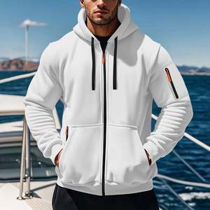 Sudadera con capucha y cremallera para hombre, con logotipo personalizado OEM, 100% algodón, 380 GSM, con bolsillos con cremallera, manga larga, cordón ajustable, chaqueta deportiva. - Product Image 5