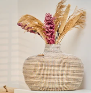 Tapered <b>square</b>-base woven rattan <b>vase</b> with a natural rustic texture finish, available at wholesale prices. - Product Image 5