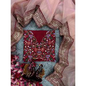 Designer Traditional Muslim Saree with Stunning Sequins Cording Embroidery Work Lace Border - Product Image 2