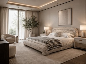 Lit plateforme italien rembourré de luxe moderne |   Cadre de lit en tissu design taille king size |   Meubles de chambre contemporains - Product Image 4