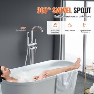 Rubinetto per vasca da bagno a pavimento, miscelatore doccia con rubinetto girevole a 360 gradi, rubinetti per vasca e doccia - Product Image 3