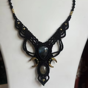 Handmade Micro Macrame <b>Necklace</b> Freshwater Beads | Platinum Plated Boho Tribal <b>Statement</b> Jewelry | HARI OM CREATIONS Women - Product Image 1