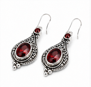 <b>Red</b> Garnet Sterling Silver Dangle <b>Earrings</b> – 925 Silver <b>Red</b> Gemstone Drop <b>Earrings</b> - Product Image 2