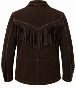 <b>Mens</b> Dark <b>Brown</b> Suede <b>Leather</b> Fringe <b>Jacket</b> with Beaded Details Western Cowboy Style - Product Image 2