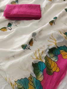 Sari de Lino Suave con Estampado Floral Completo y Blusa Moderna Reversible de Secado Rápido para Todas las Estaciones, Ideal para Diwali, Bodas y Fiestas - Product Image 5