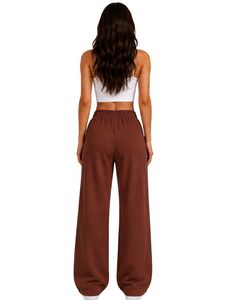 Women Chocolate Brown Wide Leg Sweatpants High Waist Loose Fit Lounge <b>Jogger</b> Pants Casual Streetwear Daily Wear Trousers - Product Image 2