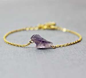 Raw Amethyst Bracelet 925 Sterling Silver 14k Gold Plated Chain Minimalist Women Jewelry Handmade Wholesale Supplier - Product Image 3