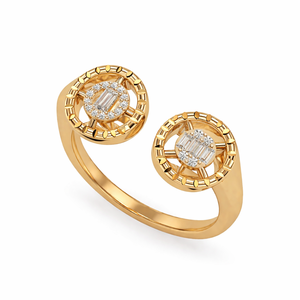 แหวนทองคำโรสโกลด์ 14K ประดับเพชรแล็บโกรว์ ดีไซน์วงแหวนแบบเปิด ประดับเพชรทรงบาแก็ตต์ ล้อมเพชรทรงกลม แหวนวงใหญ่ทันสมัย ปรับขนาดได้ - Product Image 4