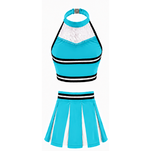 Turquoise Cheerleading Uniform Set Pleated Skirt <b>Crop</b> <b>Top</b> Team Performance <b>Dance</b> Competition Athletic Sportswear Outfit - Product Image 2