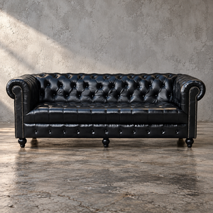 Sofá Chesterfield de 3 Plazas con Tapizado de Cuero, Respaldo Color Carbón, Sofá de Cuero Genuino, Venta al Por Mayor, Fabricante B2B, EE. UU. y Europa - Product Image 3