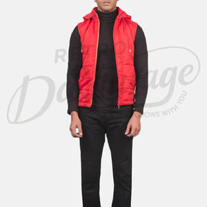 Chaleco Acolchado Rojo con Capucha para Hombre, Chaleco Acolchado Cálido de Invierno, Chaqueta sin Mangas Impermeable para Hombre - Product Image 3