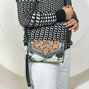 Sac à main bandoulière et pochette élégant de style occidental, fait main, en cuir de vachette floral brodé, accessoire bohème tendance - Product Image 4