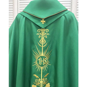 Casulla de poliéster verde de calidad con diseño bordado y estola, bordado personalizado, casulla con estola - Product Image 3