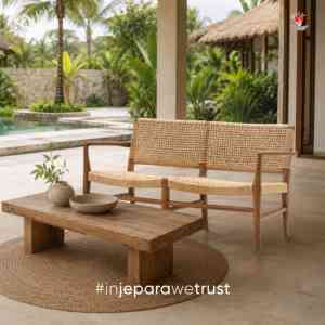 Handcrafted Solid Teak Garden <b>Bench</b> Natural Woven Seat Luxury Outdoor Furniture for Hotel Villa Resort and Garden - Product Image 1