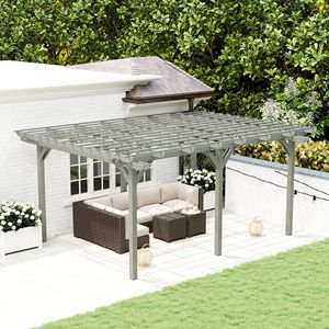 Modern 12FT X 16FT Outdoor Pergola Wood Gazebo Grape Trellis Stable Structure for Climbing <b>Plant</b> <b>Support</b> WPC <b>Frame</b> Gray - Product Image 2