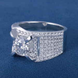 Anillo llamativo de diamantes cultivados en laboratorio de varias filas anchas, banda llamativa robusta de diamantes cultivados en laboratorio y paladio, con diamantes redondos deslumbrantes - Product Image 4