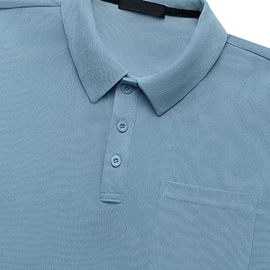 Polo de Manga Corta para Hombre, Color Sólido, Tela Oxford, Diseño con Bolsillo, Estilo Casual, Azul Claro, Corte Regular, Material Tejido - Product Image 4