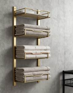 Porte-serviettes mural, support mural pour serviettes de salle de bain, support de rangement pour serviettes, porte-serviettes en métal, porte-serviettes de luxe, porte-serviettes doré - Product Image 1