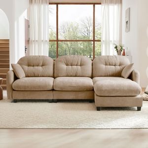 Divano Modulare a L in Tessuto Chenille Premium, Design Trapuntato e Plissettato, Ergonomico, Facile da Installare, con Pouf per Soggiorno - Product Image 2