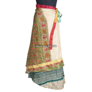 Nueva Falda Larga Envolvente Estilo Bohemio Gitano para Mujer, de 2 Capas, Reversible, de Seda Mágica, Tipo Sari, para Playa, Vintage, 38 Pulgadas - Product Image 1