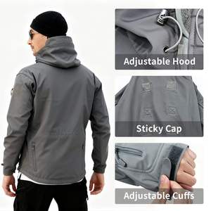 <b>Men's</b> Hooded Windproof Softshell Jacket Adjustable Cuffs <b>Sticky</b> Cap Casual Winter Wear Gray Color Regular Fit - Product Image 4