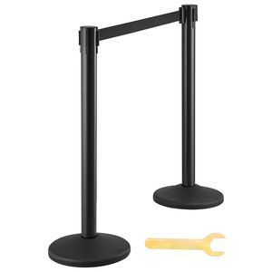 Confezione da 2 Pali Divisori Neri Retrattili da 2 Metri con Cinghia in Plastica per Controllo Folla e Gestione Code per Fiere - Product Image 1