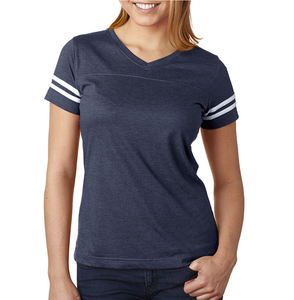 Sportswear V-Neck T Shirts With Striped Sleeves Women's V-Neck Tee Custom Logo And Design Women T-Shirt Reasonable Price - Product Image 2