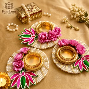 Luxury Handmade Lotus Pearl Tealight <b>Candle</b> <b>Holder</b> Metal Diwali Pooja Wedding Home Decor Return Gift Favor Set - Product Image 3