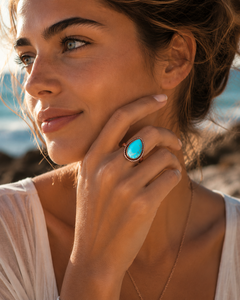 Teardrop <b>Turquoise</b> <b>Ring</b> Rose Gold Finish 925 Sterling Silver Handmade Boho Gemstone Jewelry for Women - Product Image 2