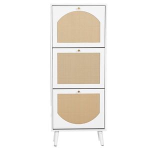 Zapatero blanco de 3 niveles con frente de ratán 54*24*135 cm Aglomerado 54*24*135 cm Blanco - Product Image 4
